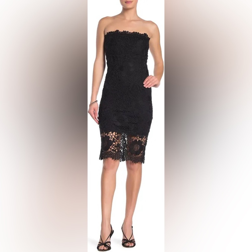 Black lace strapless dress
